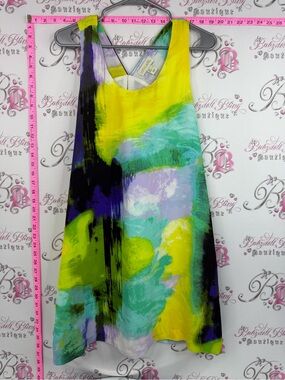Lucy & Laurel mini dress tie dye Yellow, Aqua and Black Abstract A-Line Dress